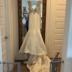 Allure Bridal ivory/silver beaded fit n flare wedding dress